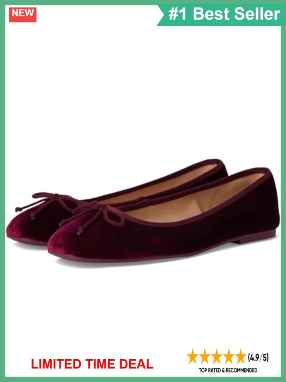 Square Toe Ballet Flats Bow Detail Padded Foam Insole Pull-On Casual Shoes